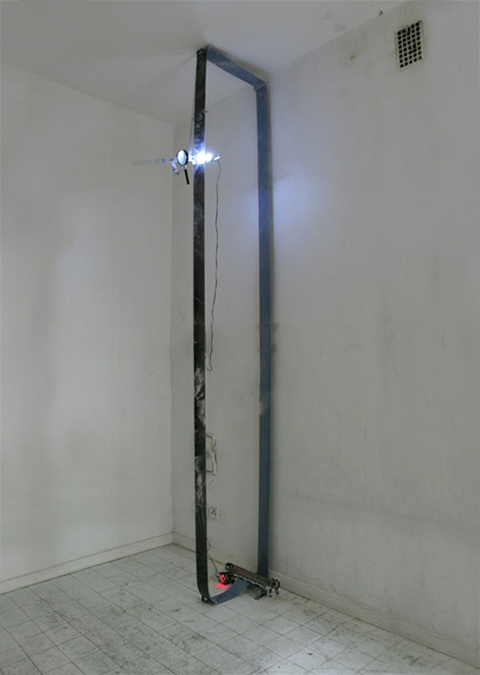 A Single Composite [rect] (2011), acetate film, aluminum, glass, motors, electronic components, LEDs, satellite photographs